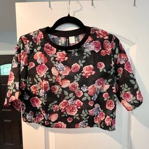 ~Divided~ Floral Black Sheer Crop Top